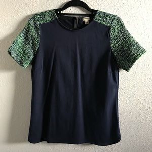 J.CREW blue w neon green tweed short sleeves